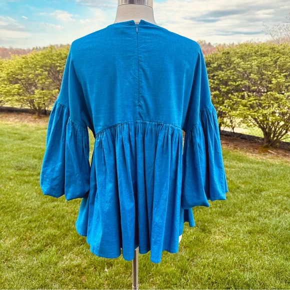 Anthropologie Hemant & Nandita Blue Lianna Embroidered Blouse Size S - Picture 11 of 16